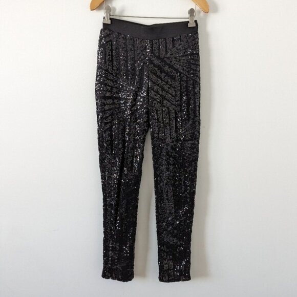Bebe Black Sequin Embellished Pants Women's S Glittery Evening Wear Swiftie Rave - Picture 1 of 10